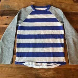 Mini Boden 8-9 year blue and white stripe boys long sleeve Henley shirt